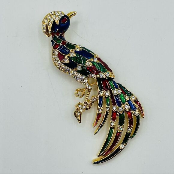Vintage Gold Enamel Bird Quail Pheasant Pin Brooch - Picture 1 of 5